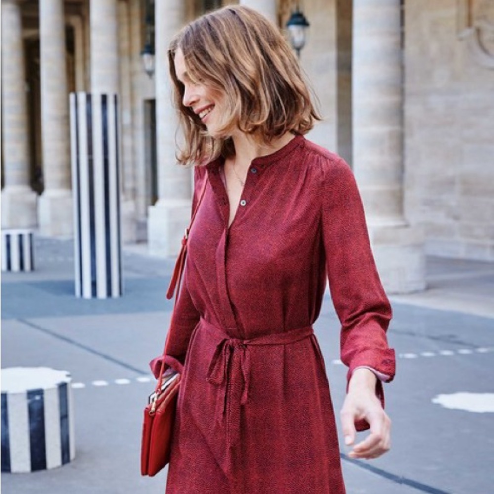 Boden Red and Blue Ditsy Dot Long Sleeve Mini Dress Size 14 XL